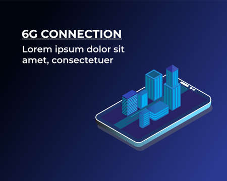 A vector of smart city on smartphone with the 6G connection wordのイラスト素材