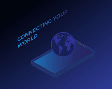 A vector of smartphone and globe with the word connecting your world. High speed connection and fast internet conceptのイラスト素材