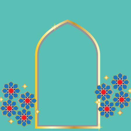 An islamic geometry star and mihrab. Template for Ramadhan Kareem and Eid Mubarak.のイラスト素材