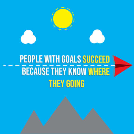 A vector of paper plane with cloud and the word people with goals succeed because they know where...