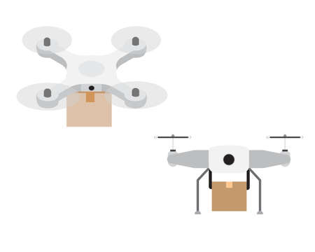 A vector of flat and isometric delivery drone on white background. Can be use in marketing and value added service for logistic.のイラスト素材
