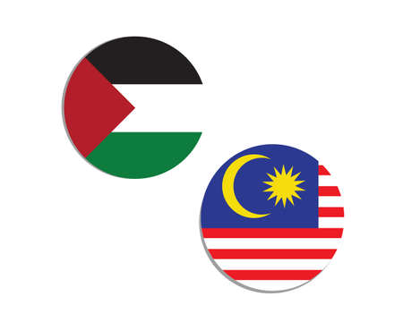 A vector of Palestine and Malaysia flag in circle as symbol of diplomatic relationship. Malaysia support Palestinian on Palestine and Israel crisisのイラスト素材