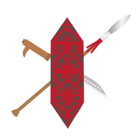 A vector of terabai or shield, mandau or ilang sword and blow pipe on white background. Famous weapon used by Sarawakian for battle. In modern usually used for traditional festival and ceremony.