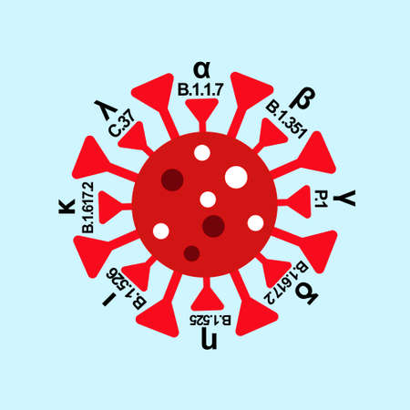 Illustration of covid-19 virus with variant of the disease symbolのイラスト素材