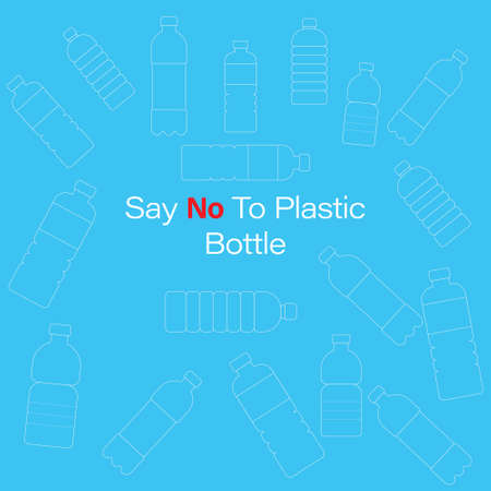 An illustration of say no to plastic bottle. Variety type of plastic bottle. Plastic bottle the main cause of sea pollutionのイラスト素材