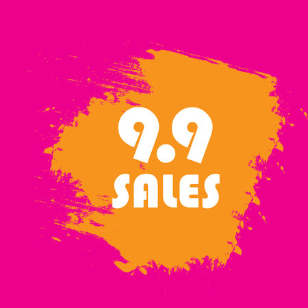 A illustration and abstract picture of 9.9 sales on orange brush stroke and pink background. Single...