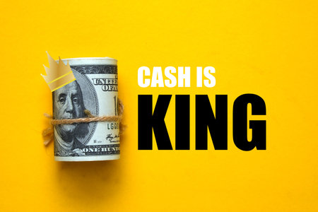 Fake money, illustration of king crown and the word cash is king.の写真素材