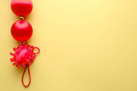 A picture of fake chinese lantern with 3D printed coronavirus. Chinese New Year in new covid-19 variant.の写真素材