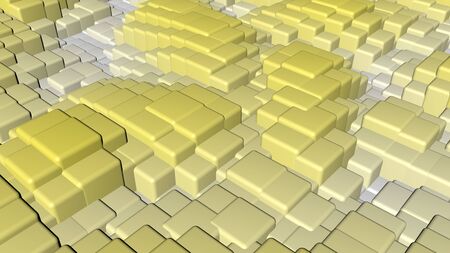 Bright colorful, dynamic and shiny solid squares floating in a wavy shape background. 3d rendered...
