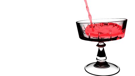 View of red wine poured in white transparent wine glass. 3D rendered illustrationの写真素材
