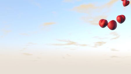 Realistic 3D colorful red romantic Valentine's day hearts background for greeting Valentine's day, 14 feburary. 3D illustration  of floating red hearts.の写真素材