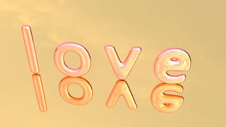 Letter LOVE with 3D shapes on a beautiful background. 3D rendered shiny letter love on a mirror...