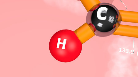 3d illustration of molecule model. Science background with chemical formulas against colored backgroundの写真素材