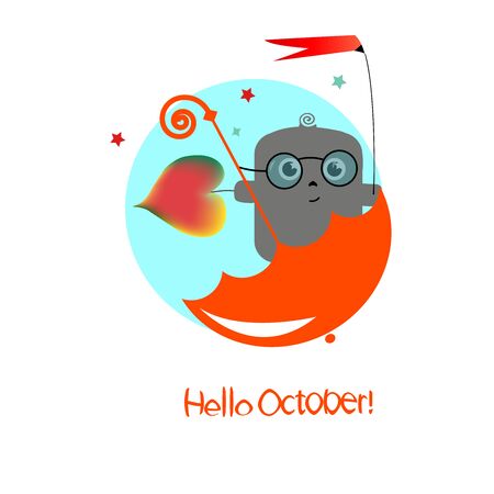 Season. Sticker of the month. Cartoon funny character. October. Autumnのイラスト素材