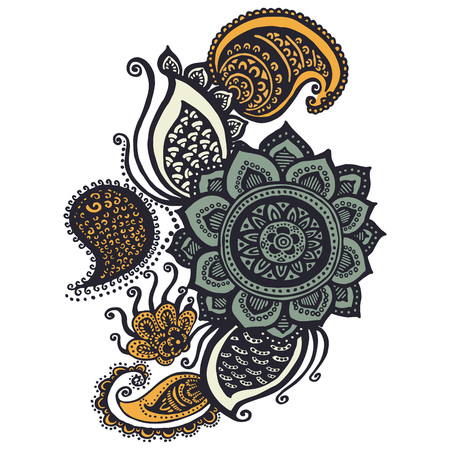 Indian Henna Paisley Design Vector Floral Artのイラスト素材