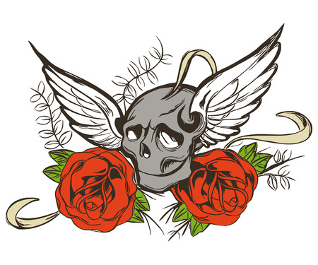 Skull Rose Tattoo Vector Floral Grunge Designのイラスト素材