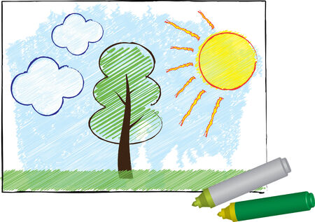 Summer landscape drawn with plastic markersのイラスト素材