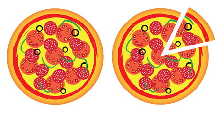 Two pizzas, a whole and notchedのイラスト素材