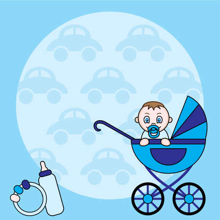 Blue square baby boy announcementのイラスト素材