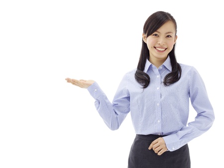 Woman introducing somethingの写真素材