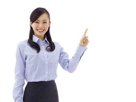 Woman introducing somethingの写真素材