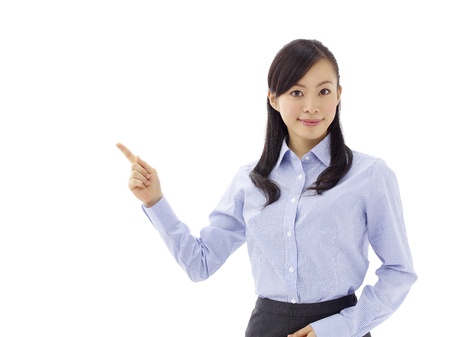 Woman introducing somethingの写真素材