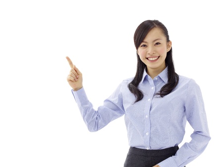 Woman introducing somethingの写真素材