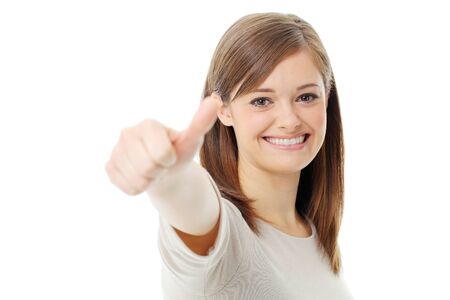 Young woman showing a thumbs upの写真素材
