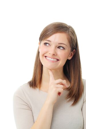 Young woman smiling isolated on white backgroundの写真素材
