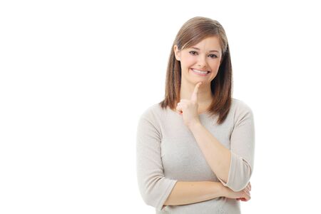 Young woman smiling isolated on white backgroundの写真素材