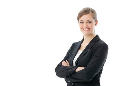 Closeup portrait of cute young business woman smilingの写真素材