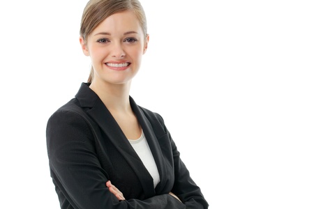Closeup portrait of cute young business woman smilingの写真素材