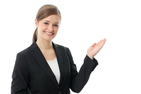 Smiling business woman. Isolated over white backgroundの写真素材