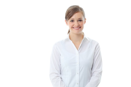 Closeup portrait of cute young business woman smilingの写真素材