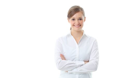 Closeup portrait of cute young business woman smilingの写真素材