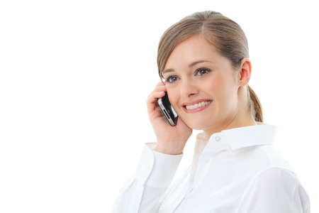 Young business woman, isolated over white backgroundの写真素材