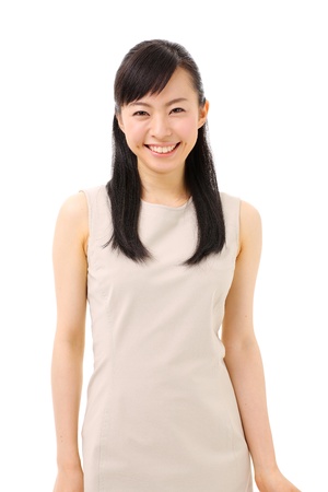 beautiful young girl introducing somethingの写真素材