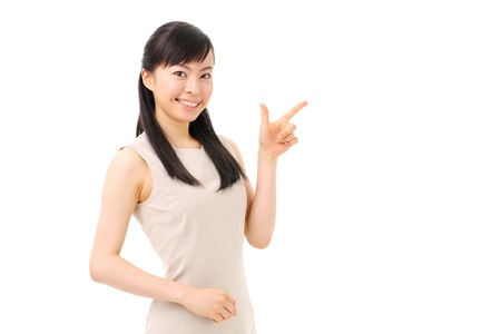 young girl introducing somethingの写真素材
