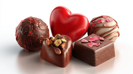 3d illustration of chocolate candies and heart, valentines day conceptの素材