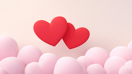 Valentine's Day background with red hearts on pink background.の素材