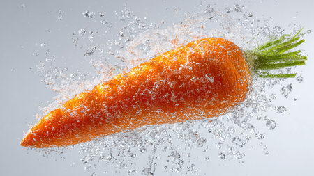 Carrot with water splash on white background. Healthy food concept.の素材