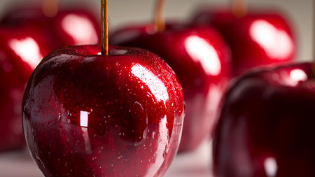 Red apples on a white background, close-up, selective focusの素材