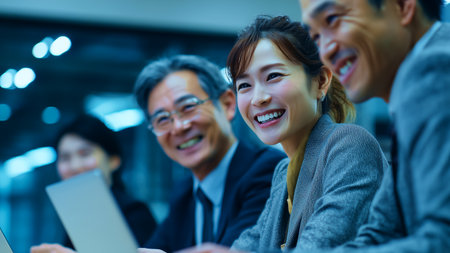 Group of business people using a tablet computer in a meeting at officeの素材
