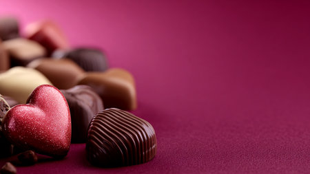Assorted chocolates on a pink background with copy space.の素材