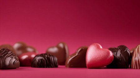 Chocolate candies on pink background. Valentine's day concept.の素材