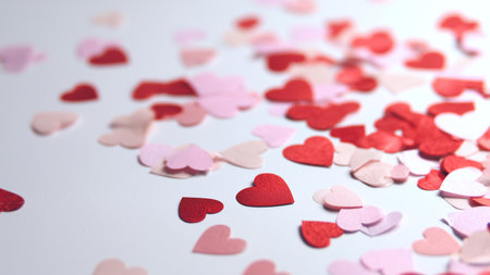 Hearts confetti on white background. Valentine's day concept.の素材