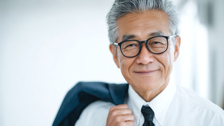 Portrait of senior asian businessman wearing eyeglasses in officeの素材