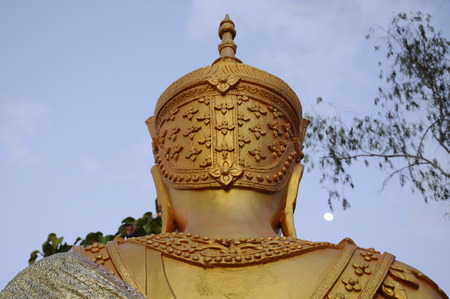 Close up backside of buddha statue in Thailandの写真素材
