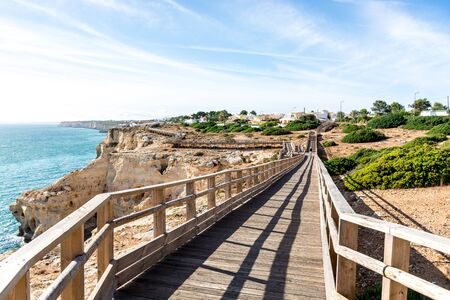 Fresh air and wonderful view on the boardwalk at Atlantic in Portugalの写真素材