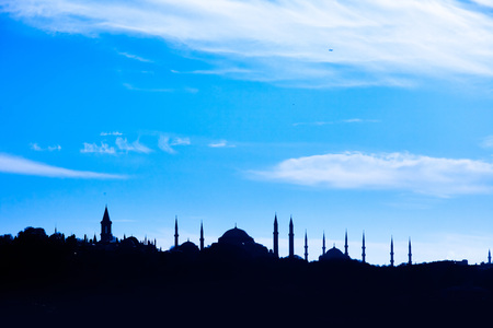 Mosque silhouette over the horizonの写真素材
